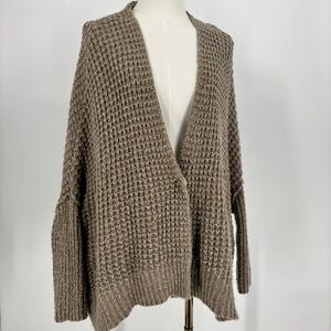 Waffle Knit Oversized Cardigan | Brown Neutral Button Front